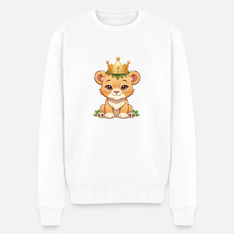 Bébé lion avec couronne - Pull Premium bio Homme - blanc