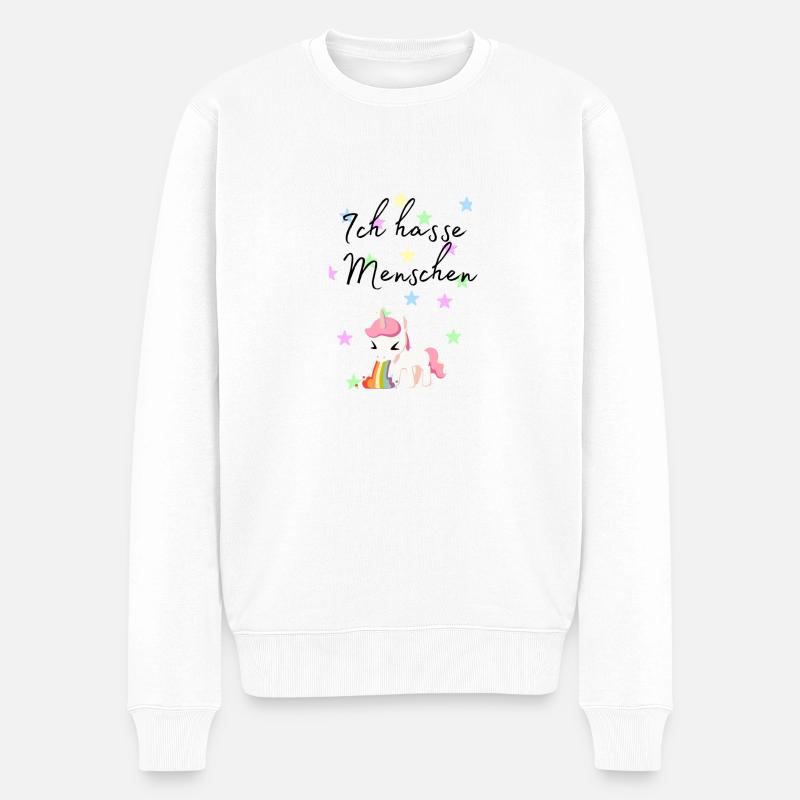 Ich hasse Menschen Unicorn - Männer Premium Bio Pullover - Weiß