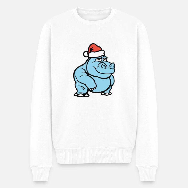 nilpferd comic weihnachten - Männer Premium Bio Pullover - Weiß