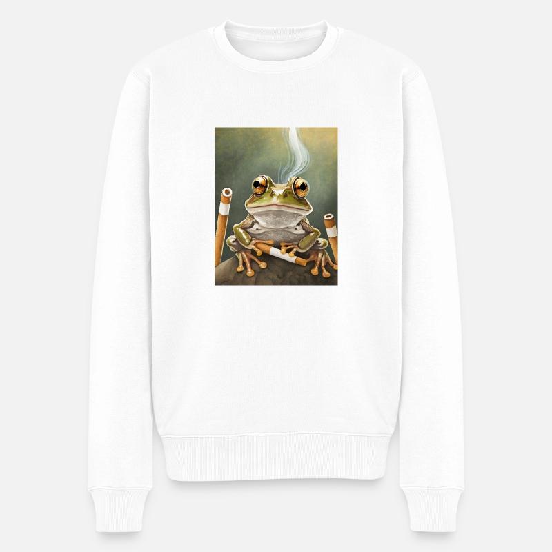 Rauchender Frosch - Männer Premium Bio Pullover - Weiß