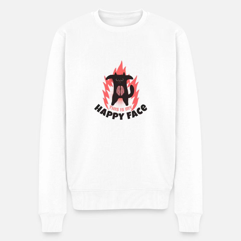 Glückliches Gesicht - Männer Premium Bio Pullover - Weiß