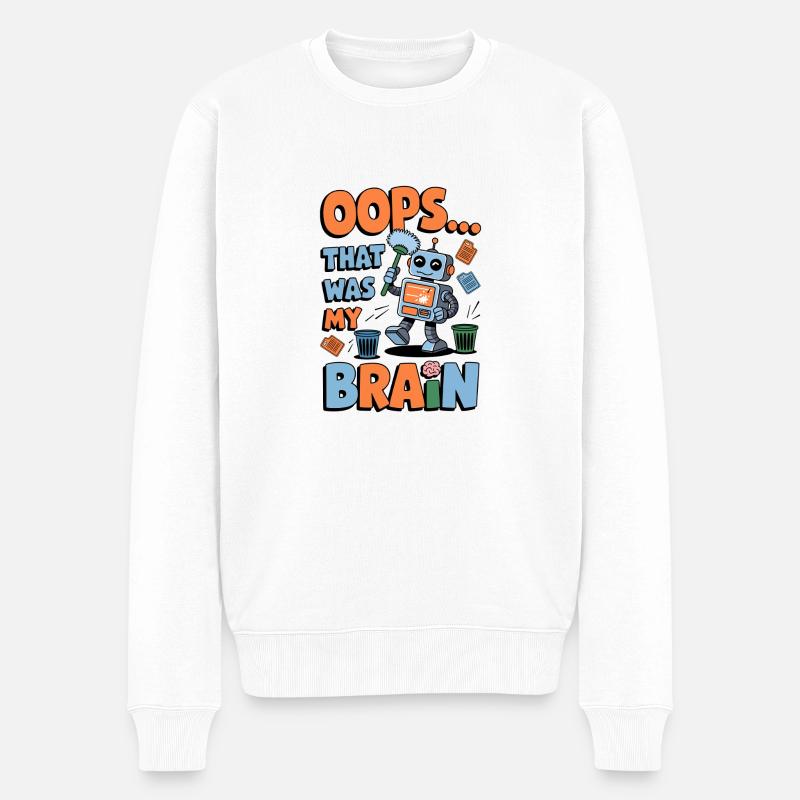 Lustiger Roboter Gehirn Fehler Retro Cartoon Design - Männer Premium Bio Pullover - Weiß