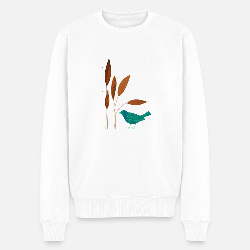 Vögel und Pflanzen - Männer Premium Bio Pullover - Weiß