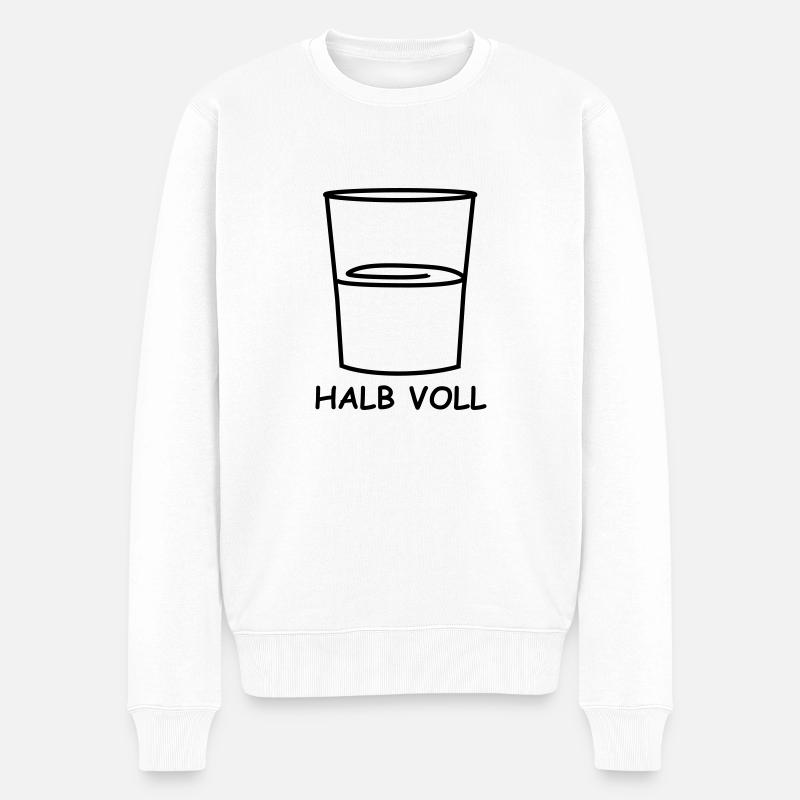 HALBVOLLES Glas - Männer Premium Bio Pullover - Weiß