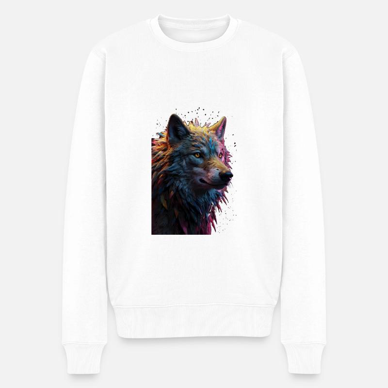 Wolf Wolfskopf Raubtier Geschenk - Männer Premium Bio Pullover - Weiß