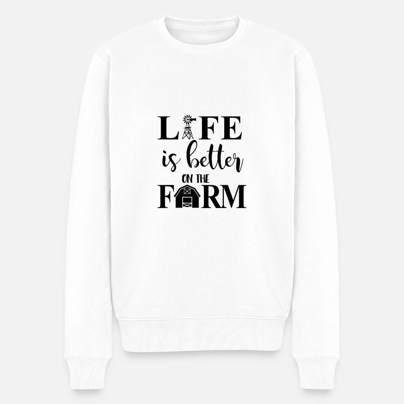 Das Leben auf dem Bauernhof ist besser - Männer Premium Bio Pullover - Weiß