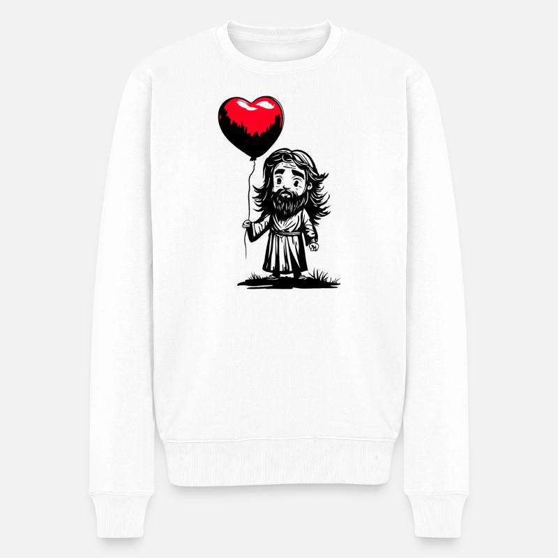 Jesus mit Herz Luftballon - Heartful Creatures - Männer Premium Bio Pullover - Weiß