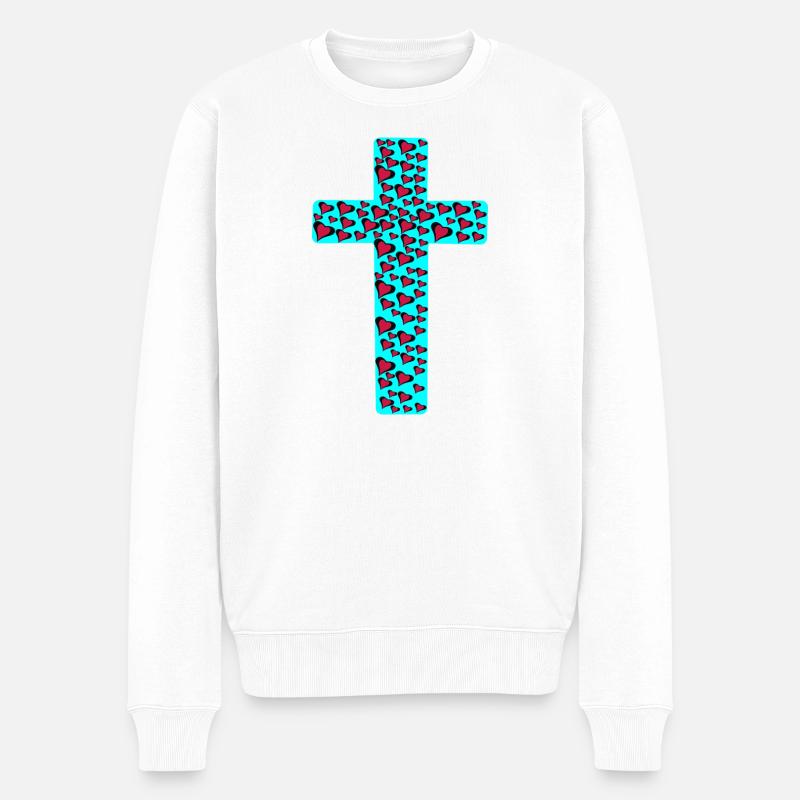 Croix Croix Jésus Cœur Cœurs - Pull Premium bio Homme - blanc