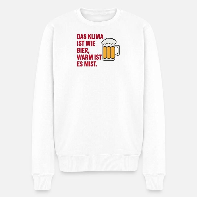 Lustiger Klimaspruch−Bier kalt, Klima cool - Männer Premium Bio Pullover - Weiß