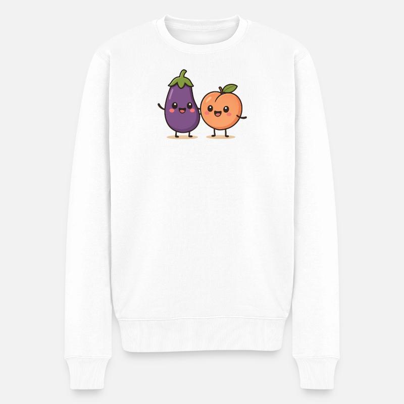 Illustration mignonne d’aubergine et de pêche - Pull Premium bio Homme - blanc