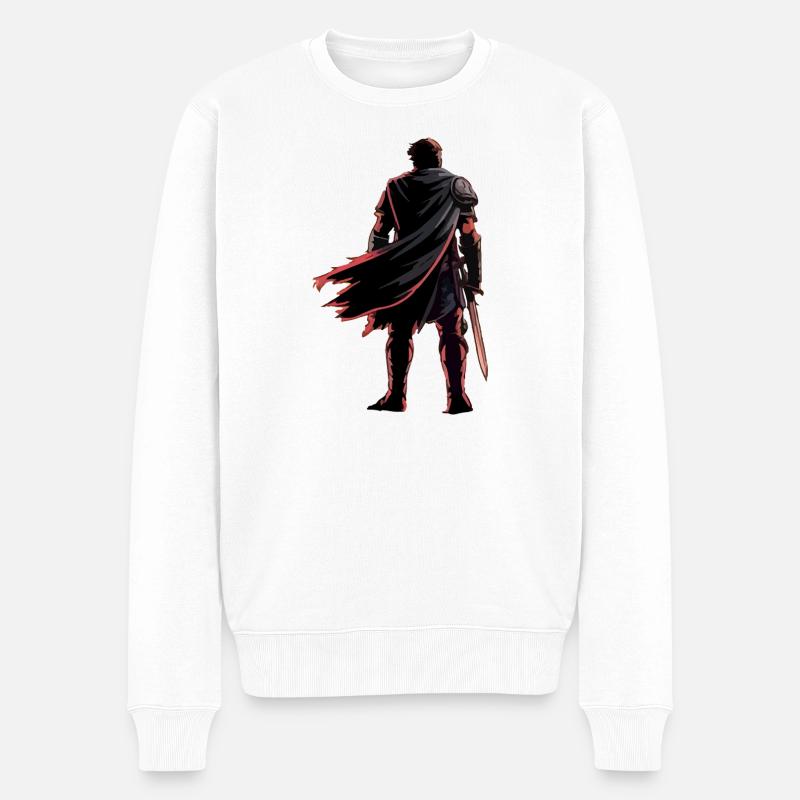 Epische Krieger-Silhouettenkunst - Männer Premium Bio Pullover - Weiß