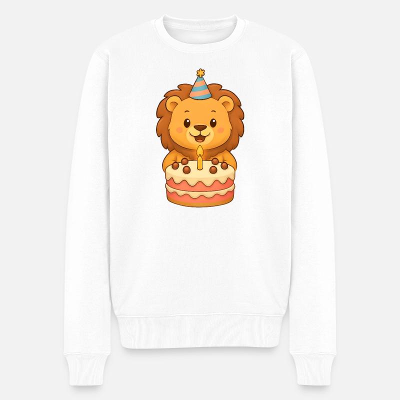 Lion avec gâteau d’anniversaire - Pull Premium bio Homme - blanc