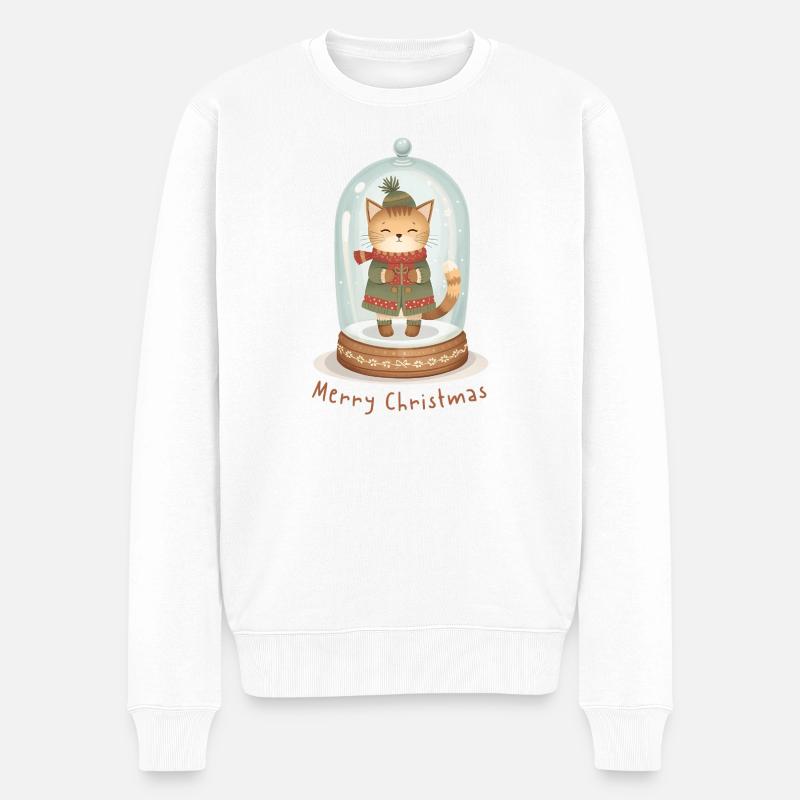 Boule à neige chat – Joyeux Noël - Pull Premium bio Homme - blanc