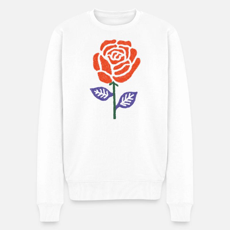 Orangerote Rose mit Lila Blättern - Männer Premium Bio Pullover - Weiß