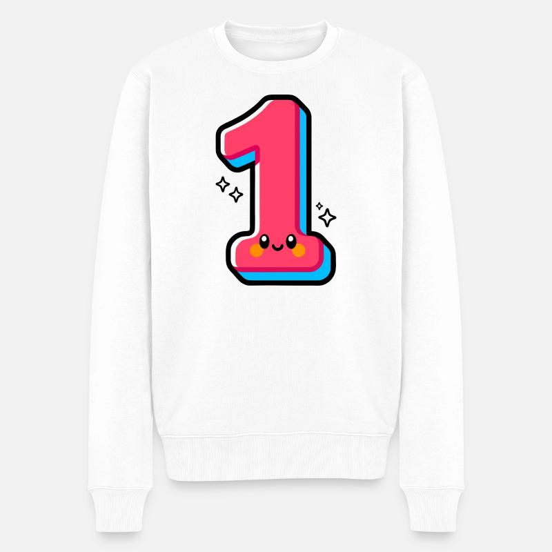 Nummer 1 Happy Pink Illustrated - Männer Premium Bio Pullover - Weiß