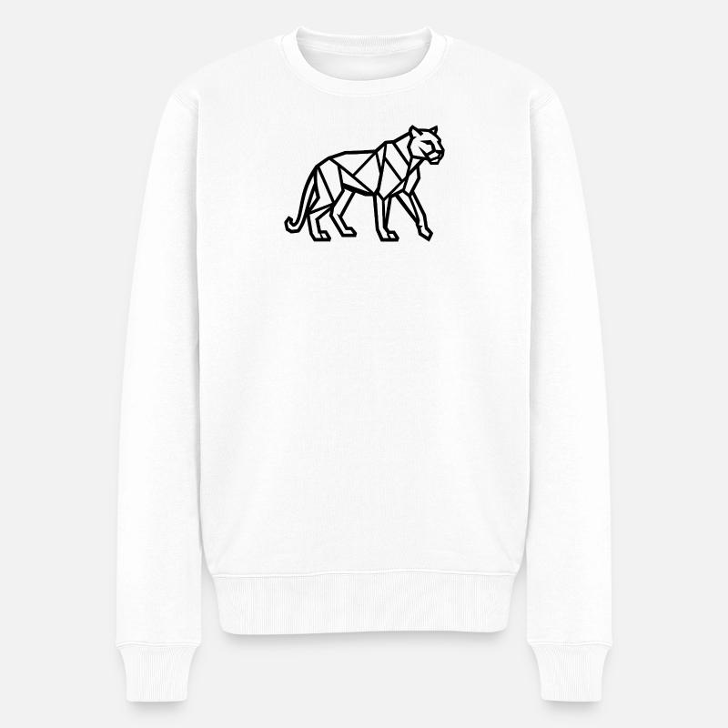Geometrischer Tiger Linienkunst - Männer Premium Bio Pullover - Weiß
