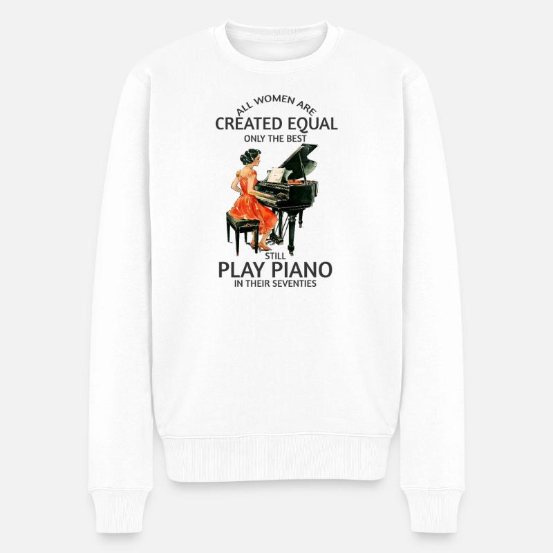 Beste Siebzigerinnen am Klavier - Männer Premium Bio Pullover - Weiß
