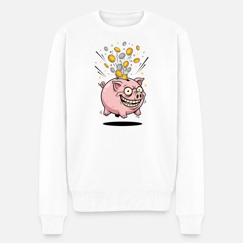 Sparschwein Münzregen Spaß - Männer Premium Bio Pullover - Weiß