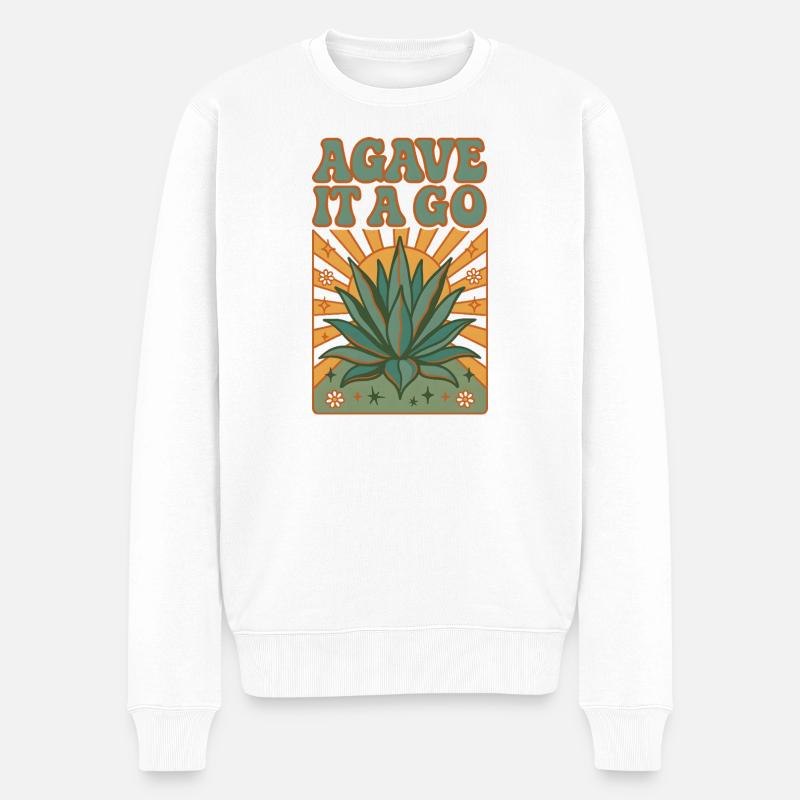 Agave, los gehts | Sukkulenten - Männer Premium Bio Pullover - Weiß