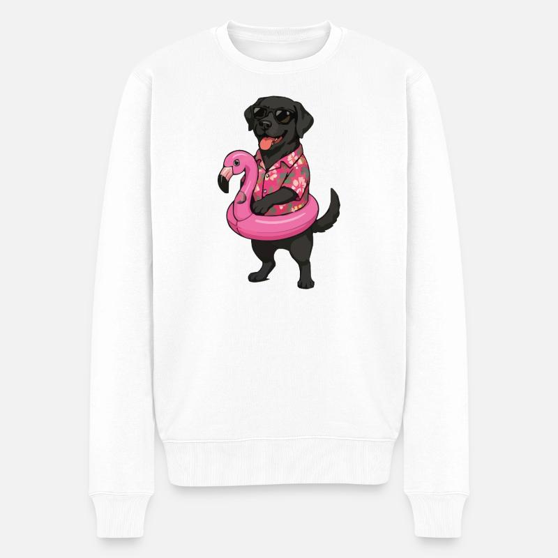 Hawaiianischer Hund mit Flamingo-Ring - Männer Premium Bio Pullover - Weiß