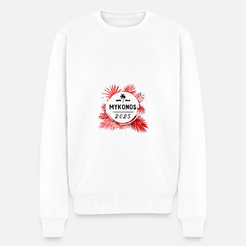 Mykonos 2025 Bunt - Männer Premium Bio Pullover - Weiß