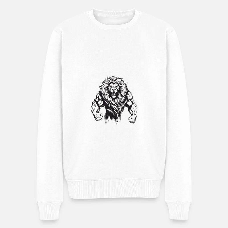 Löwe Bodybuilding - Männer Premium Bio Pullover - Weiß