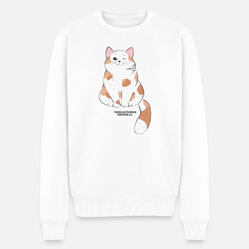 🐾 Rot-Weiße Katze 🐈 - Männer Premium Bio Pullover - Weiß