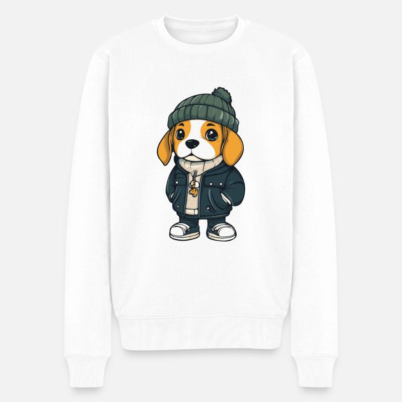Beagle Hund Winter - Männer Premium Bio Pullover - Weiß
