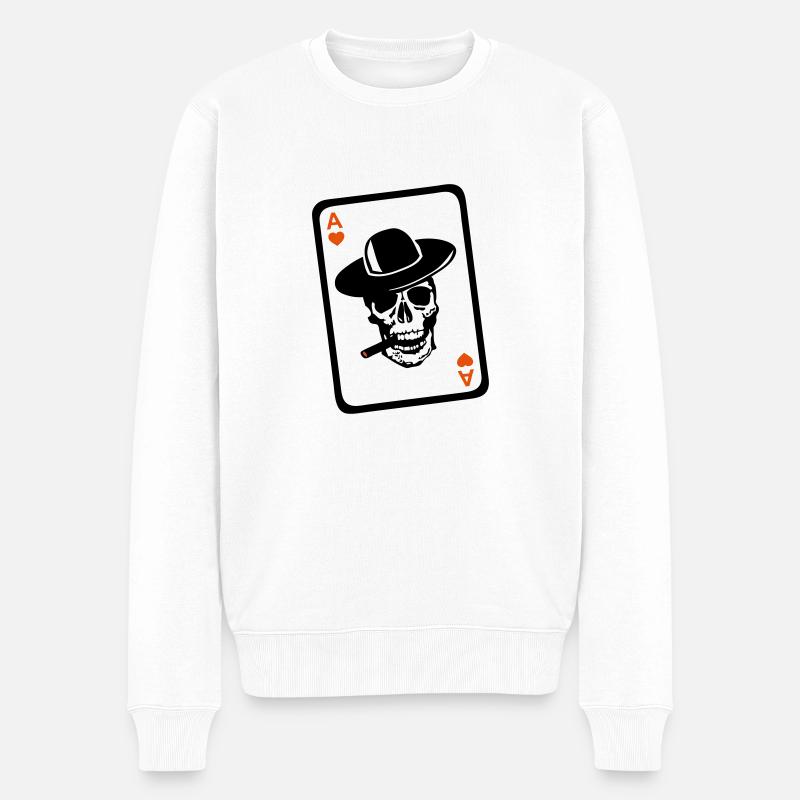 Pokerkopf des Todes als Herzkarte - Männer Premium Bio Pullover - Weiß