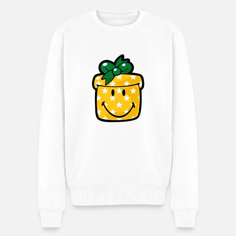 Smiley Christmas Present - Männer Premium Bio Pullover - Weiß