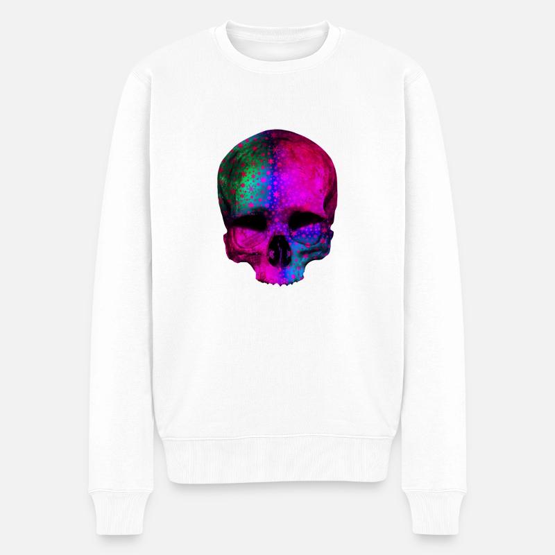 Totenkopf bunte Sterne / skull stars - Männer Premium Bio Pullover - Weiß