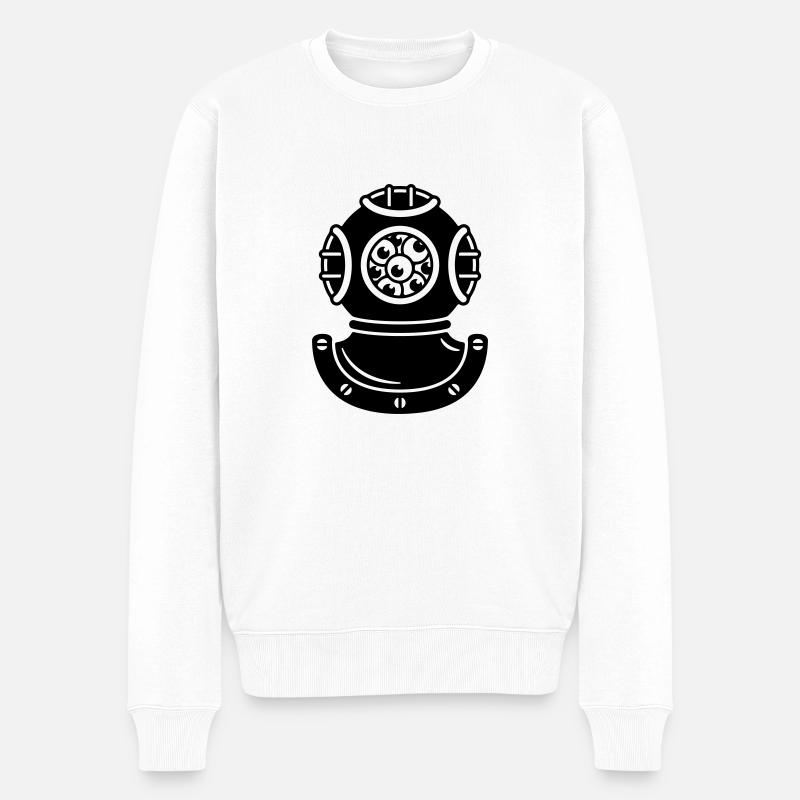 Casque de plongée avec des yeux de créature - Pull Premium bio Homme - blanc