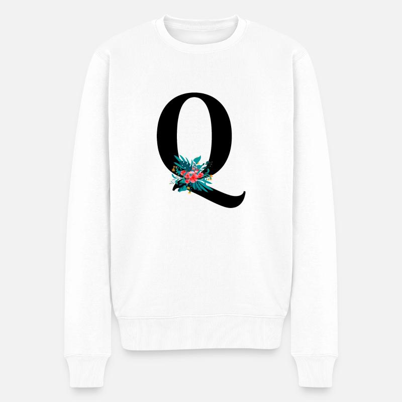 Buchstabe Q geblüht - Männer Premium Bio Pullover - Weiß