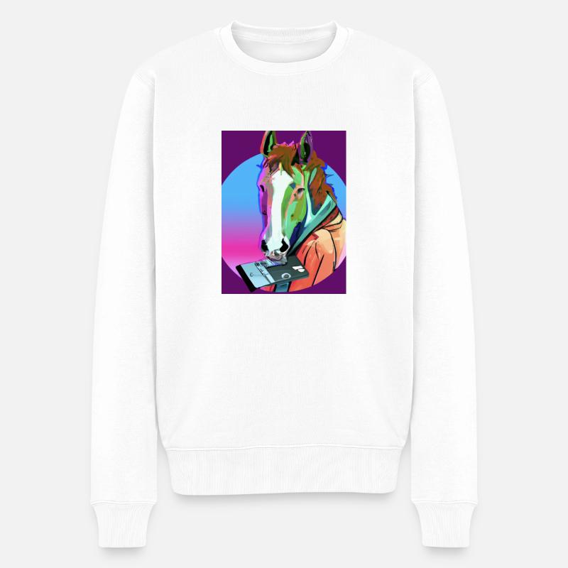 retro Pferd - Männer Premium Bio Pullover - Weiß