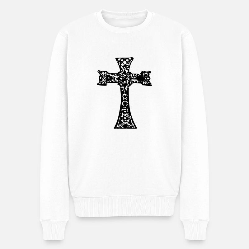 Croix zentangle - Pull Premium bio Homme - blanc