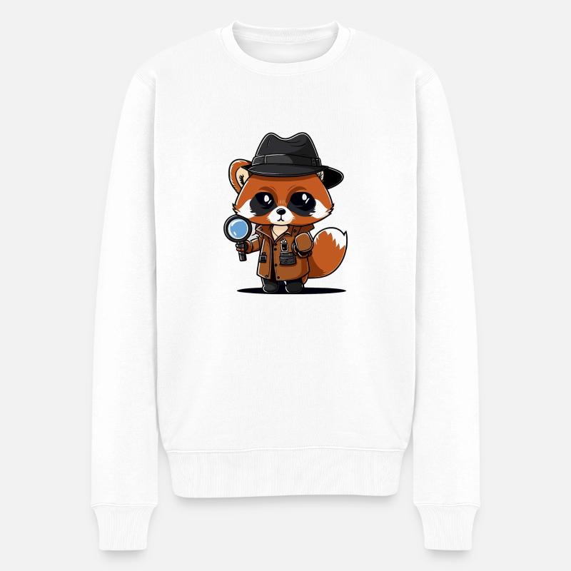 roter Panda Detektiv - Männer Premium Bio Pullover - Weiß