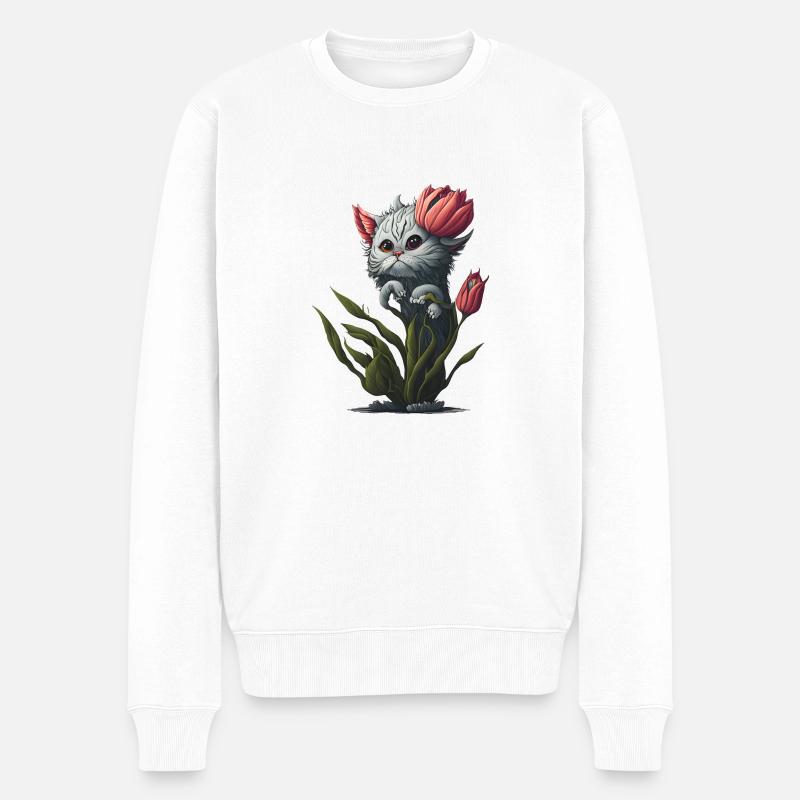 Blume Alien Katze - Männer Premium Bio Pullover - Weiß