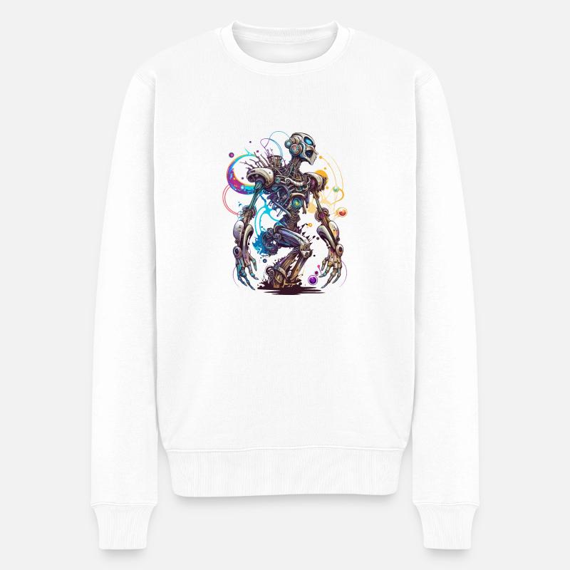 Fantasy-Roboter im Funk-Art-Stil - Männer Premium Bio Pullover - Weiß