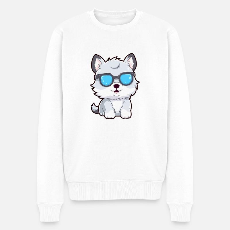 Looki, der Brillenwolf - Männer Premium Bio Pullover - Weiß