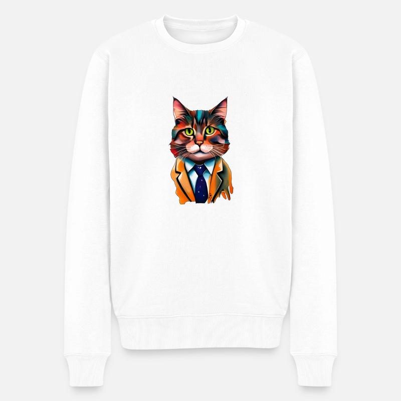Cat Art - Männer Premium Bio Pullover - Weiß