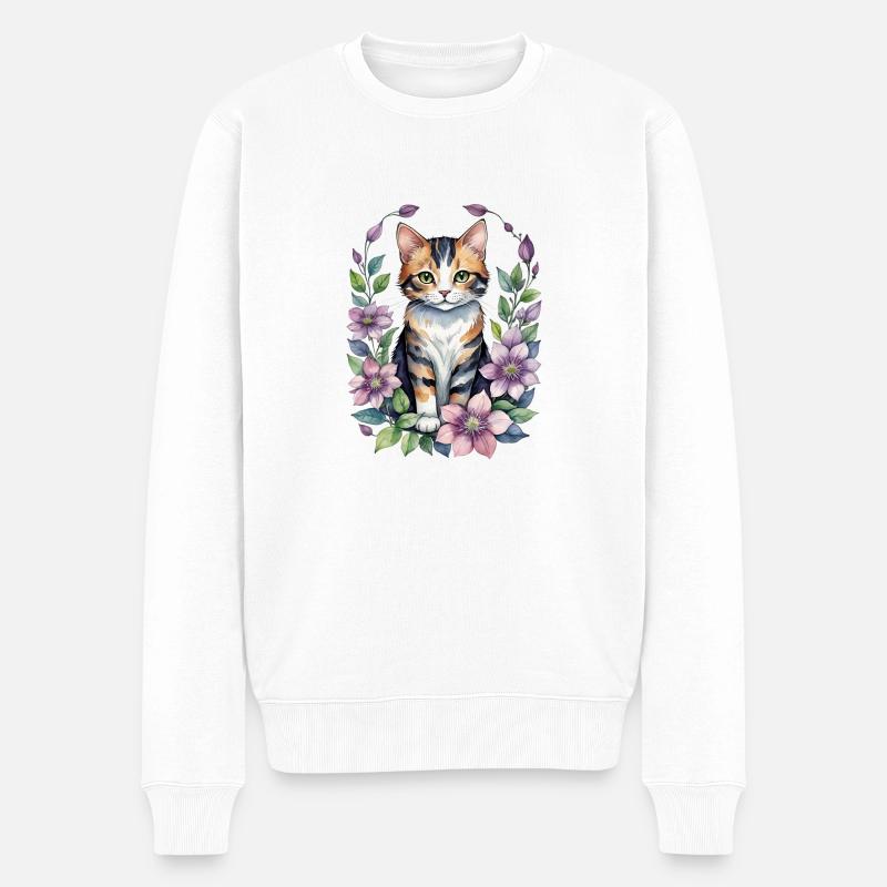 Kätzchenkatze Clematis - Männer Premium Bio Pullover - Weiß