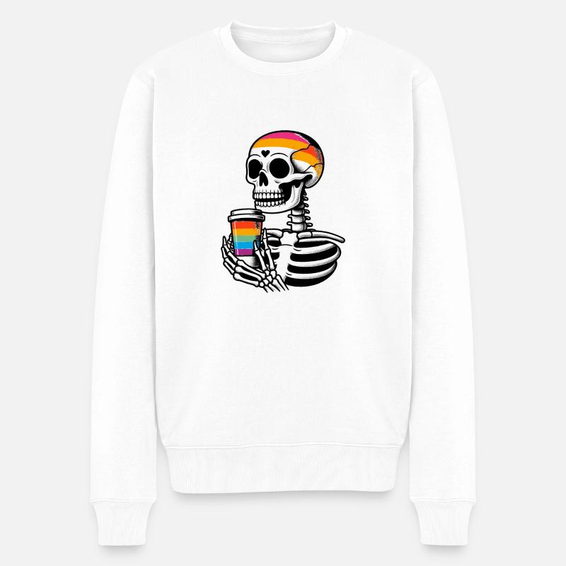 Squelette with coffee - Squelette Coffee - Pull Premium bio Homme - blanc