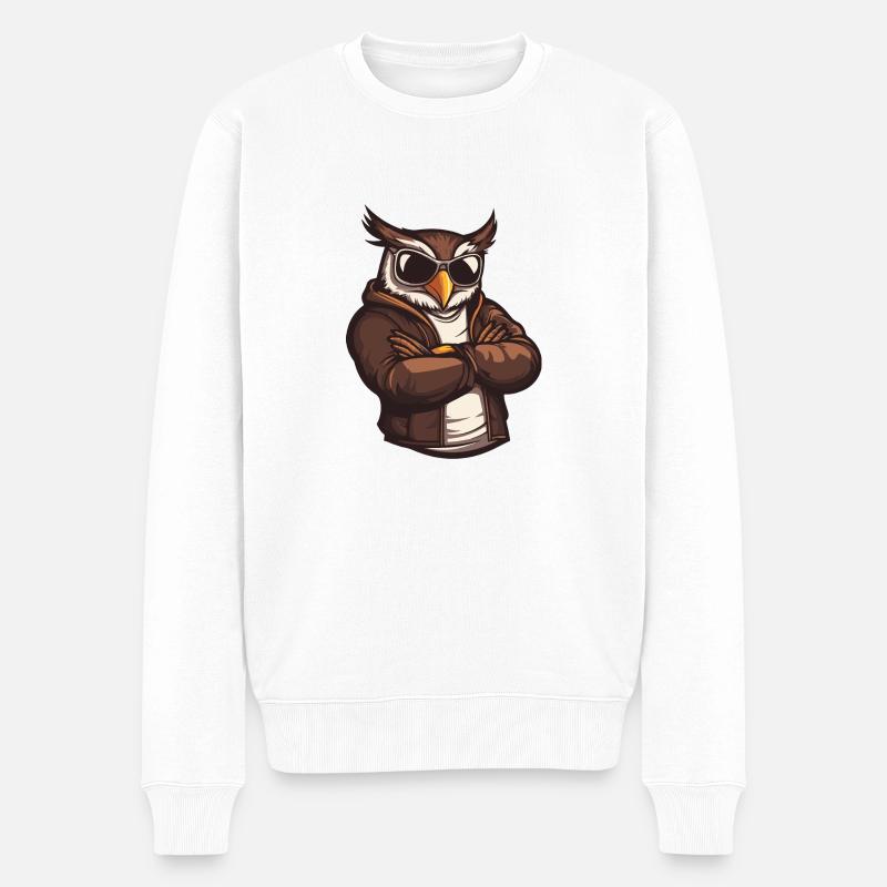 Eule Comic Cool - Männer Premium Bio Pullover - Weiß