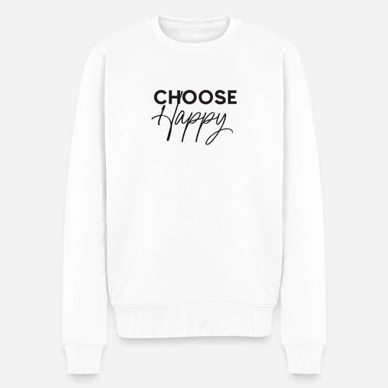 Slogan "Choose Happy" - verspielt & bunt - Männer Premium Bio Pullover - Weiß