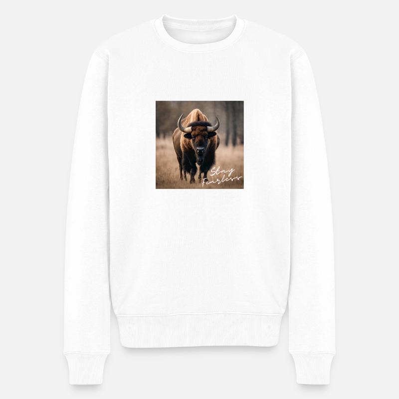 Stay Fearless - Bison Design - Männer Premium Bio Pullover - Weiß