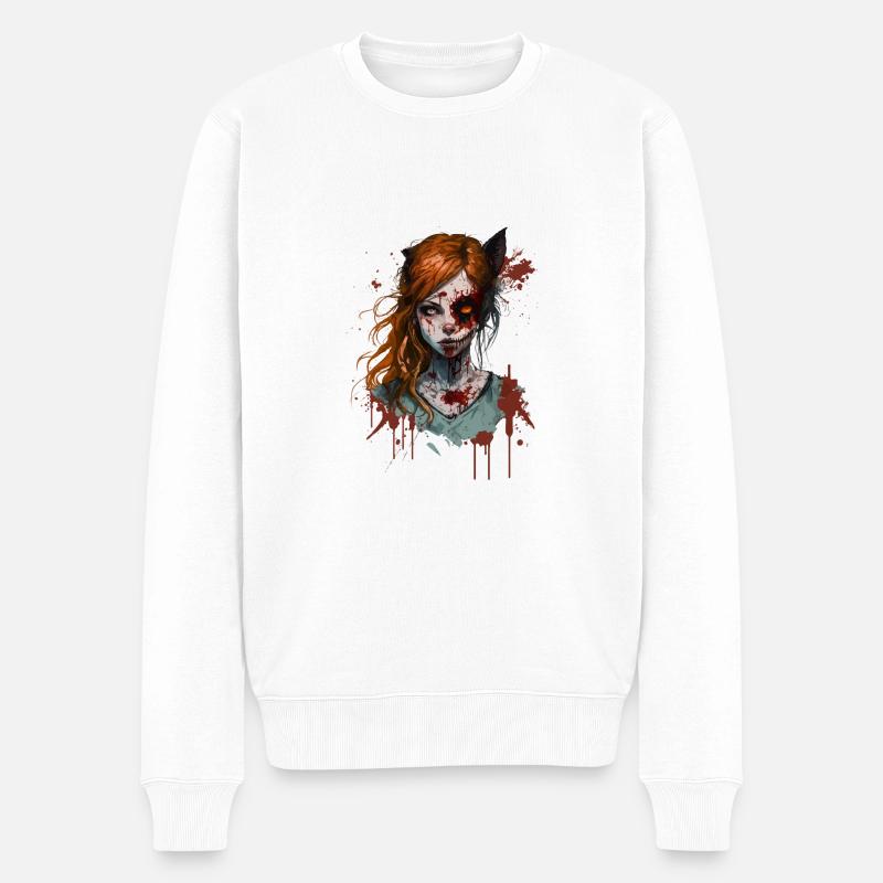 Zombie Fuchsfrau - Männer Premium Bio Pullover - Weiß