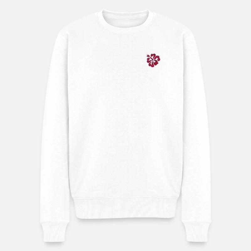 Blume bestickt - Männer Premium Bio Pullover - Weiß