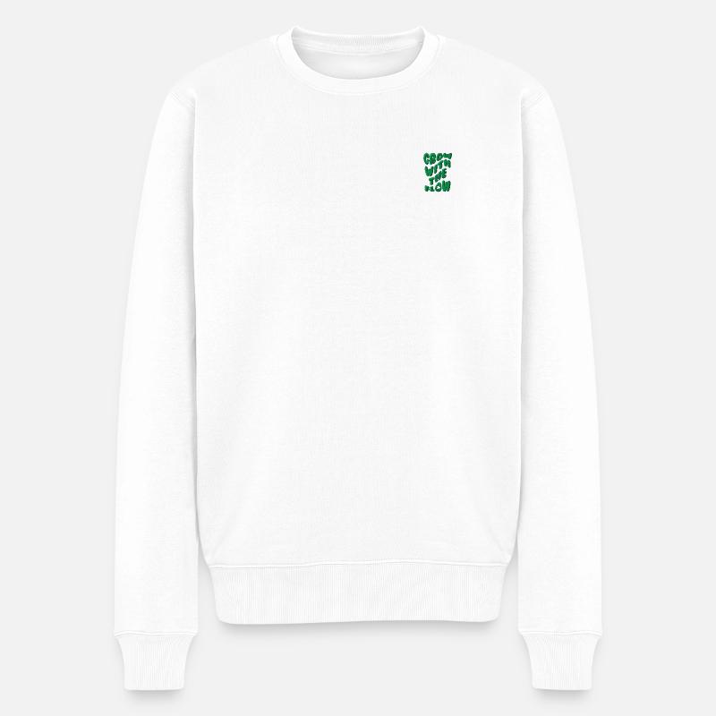 Schrift Grow with the Flow bestickt - Männer Premium Bio Pullover - Weiß