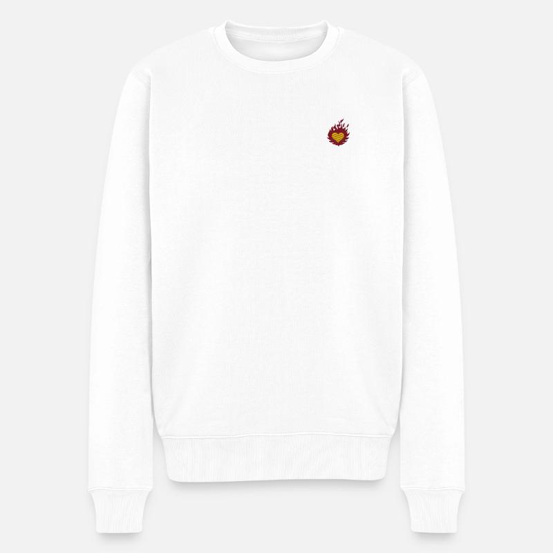 Brennendes Herz bestickt - Männer Premium Bio Pullover - Weiß