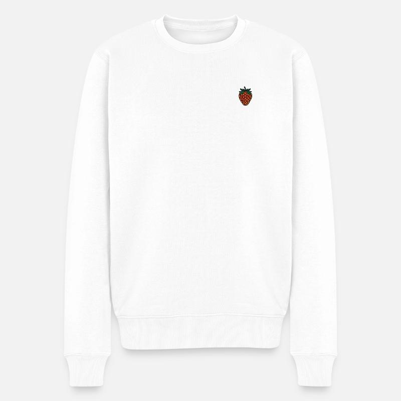 Erdbeere - Männer Premium Bio Pullover - Weiß